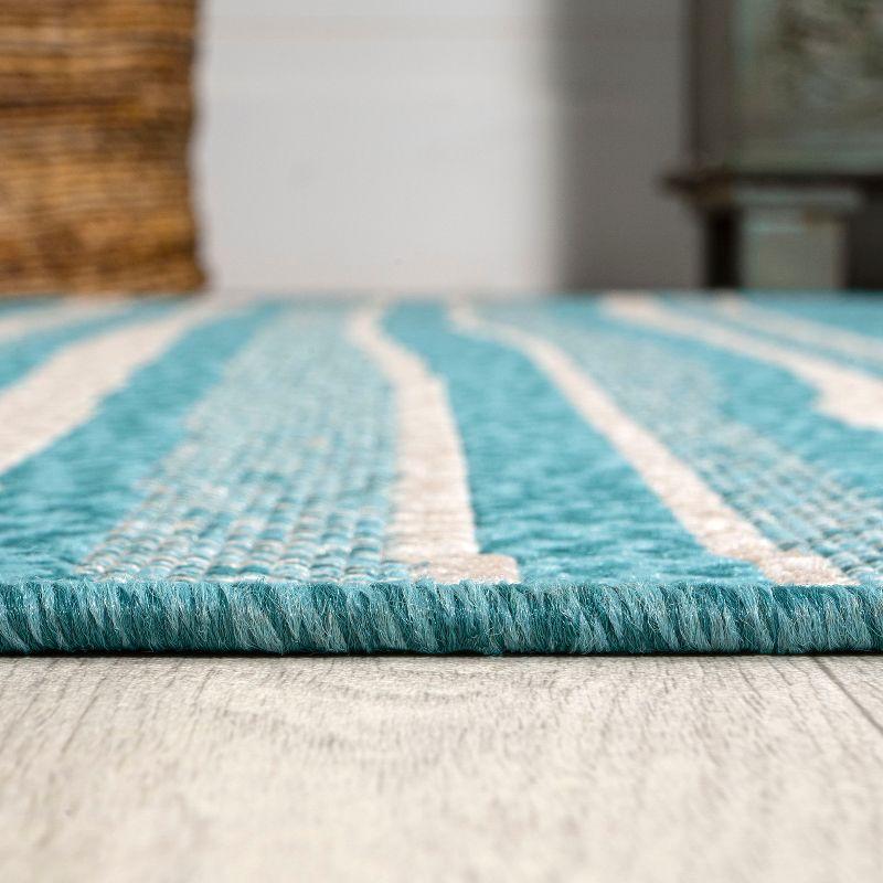 4' x 6' Castara Wavy Stripe Modern Indoor/Outdoor Area Rug, Aqua/Cream - JONATHAN Y