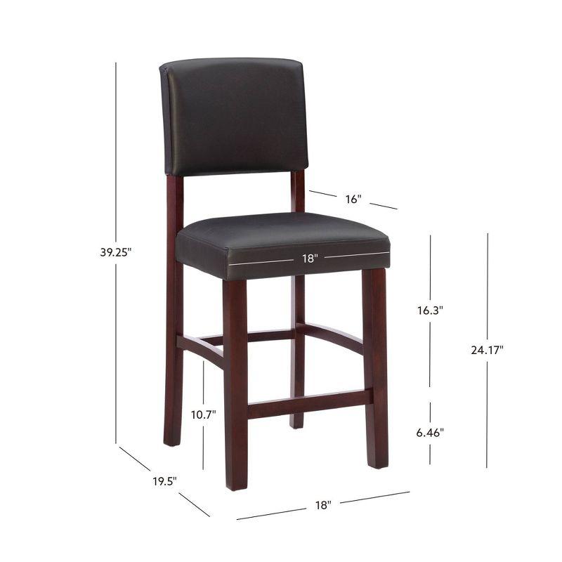 24" Monaco Padded Back Faux Leather Counter Height Barstool Hardwood/Brown - Linon: Espresso Finish, Rubberwood