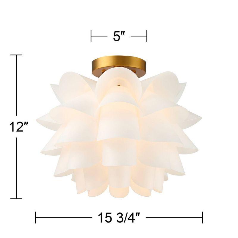 Possini Euro Design Modern Ceiling Light Semi Flush Mount Fixture White Flower Gold Metal 15 3/4" Wide Living Room Bedroom Kitchen