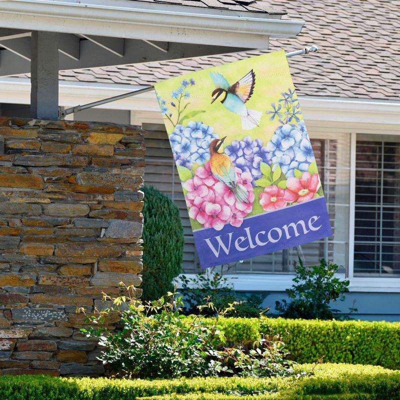 Welcome Floral Hummingbird Outdoor Flag