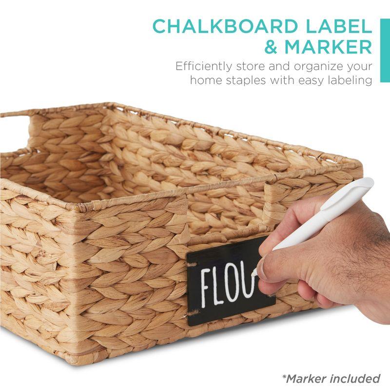 Natural Woven Water Hyacinth Storage Baskets with Chalkboard Labels