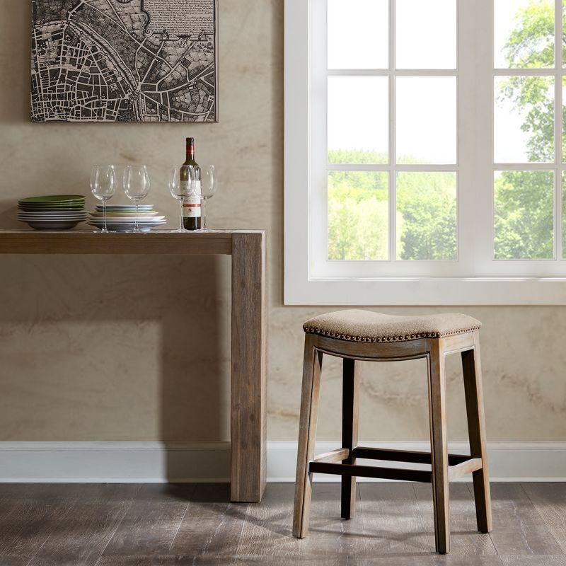 Madison Park Westley Saddle Counter Height Barstools Linen: 27" Upholstered, Wood Legs, 300 lbs Capacity