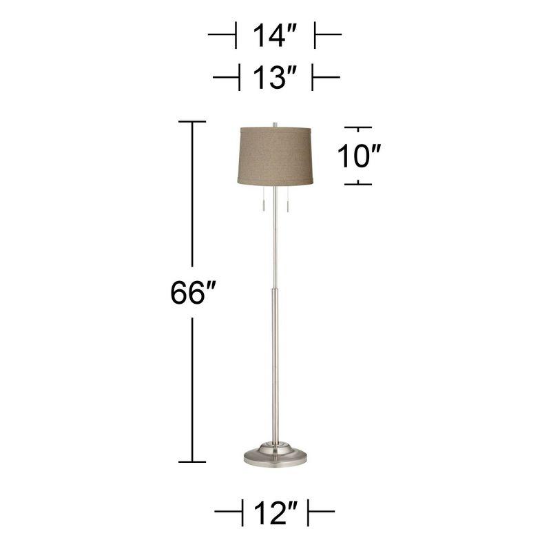 Chic Brushed Nickel 66" Floor Lamp with Natural Linen Shade