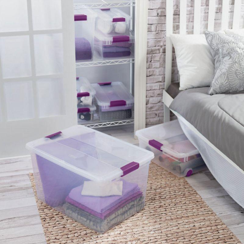 Sterilite 66 Qt ClearView Latch Storage Box, Stackable Bin with Latching Lid, Plastic Container to Organize Clothes in Closet, Clear Base, Lid, 6-Pack