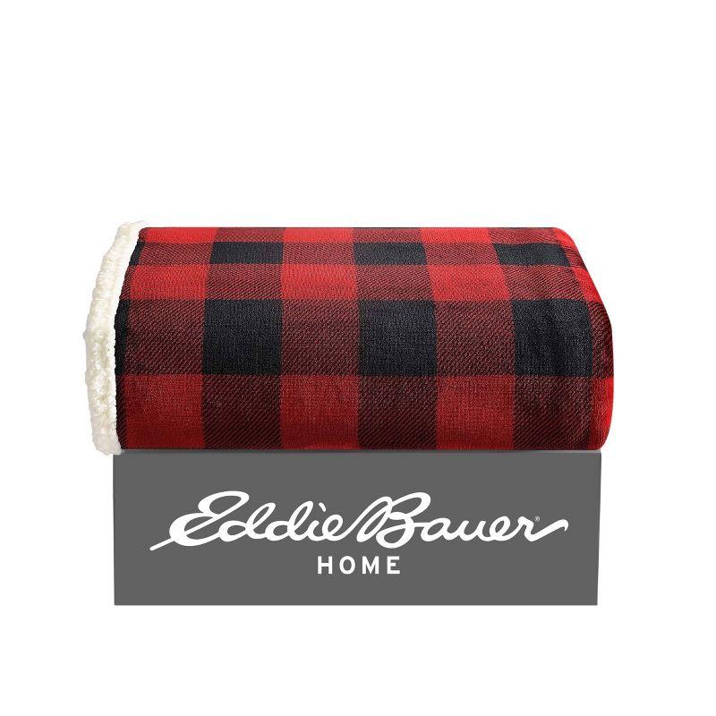 Eddie Bauer Cabin Plaid Flannel/Sherpa Throw Blanket