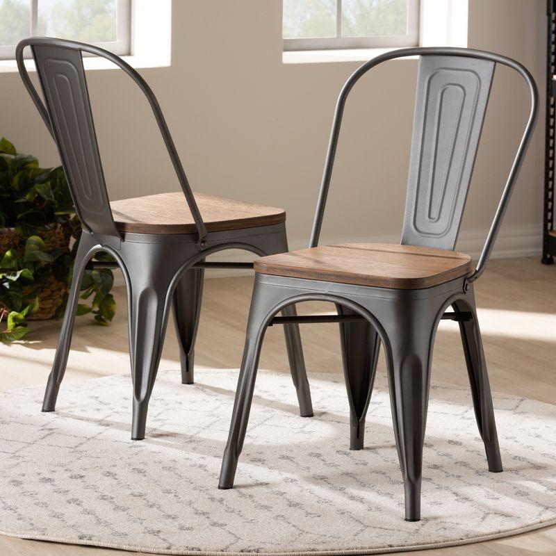 Set of 2 Henri Tolix Finished Steel Stackable Dining Chairs Brown - BaxtonStudio
