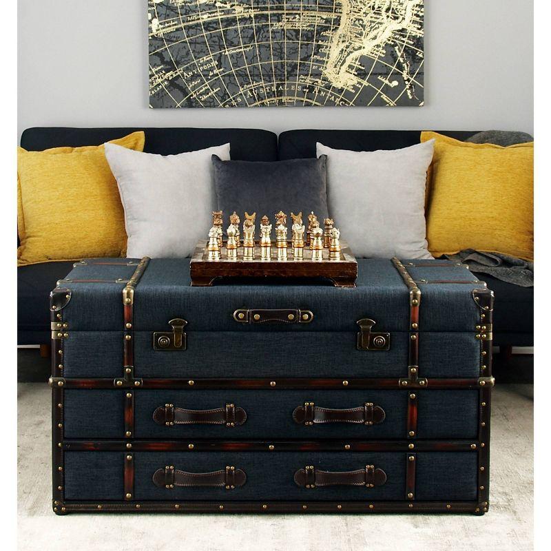 Olivia & May Traditional Linen and Wood Coffee Table Dark Blue: Rectangular Center Table with Drawer, No Wheels