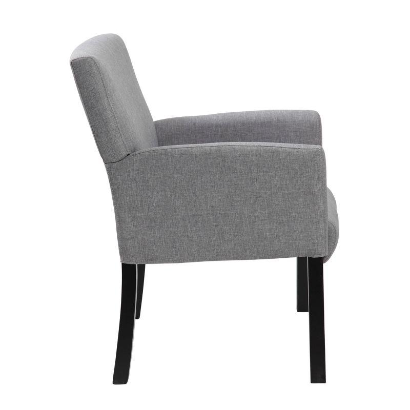 Box Arm Linen Guest Chair Gray - Boss Office Products: Ergonomic, Commercial Grade, Black Wood Legs, 275lb Capacity