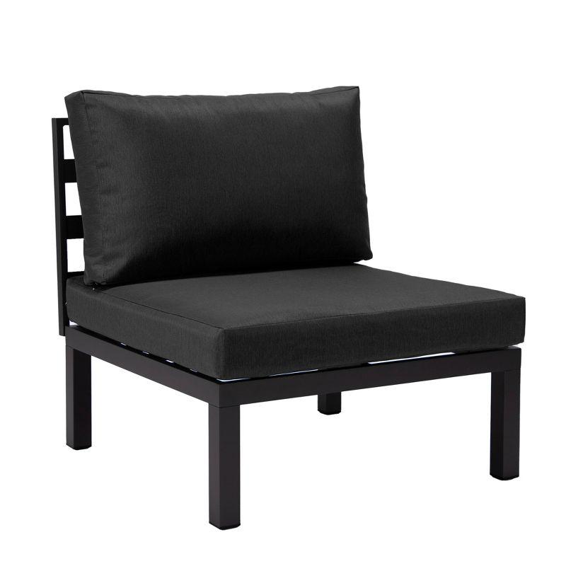 LeisureMod Hamilton Aluminum Patio Armchairs With Cushions Set of 4 in Black
