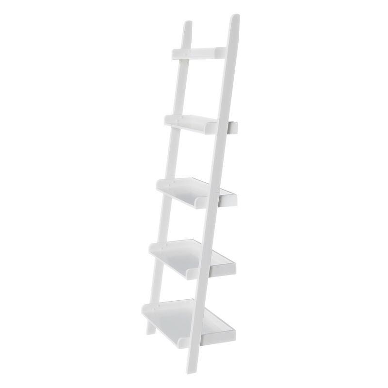 Contemporary White Solid Wood 5-Tier Leaning Ladder Shelf