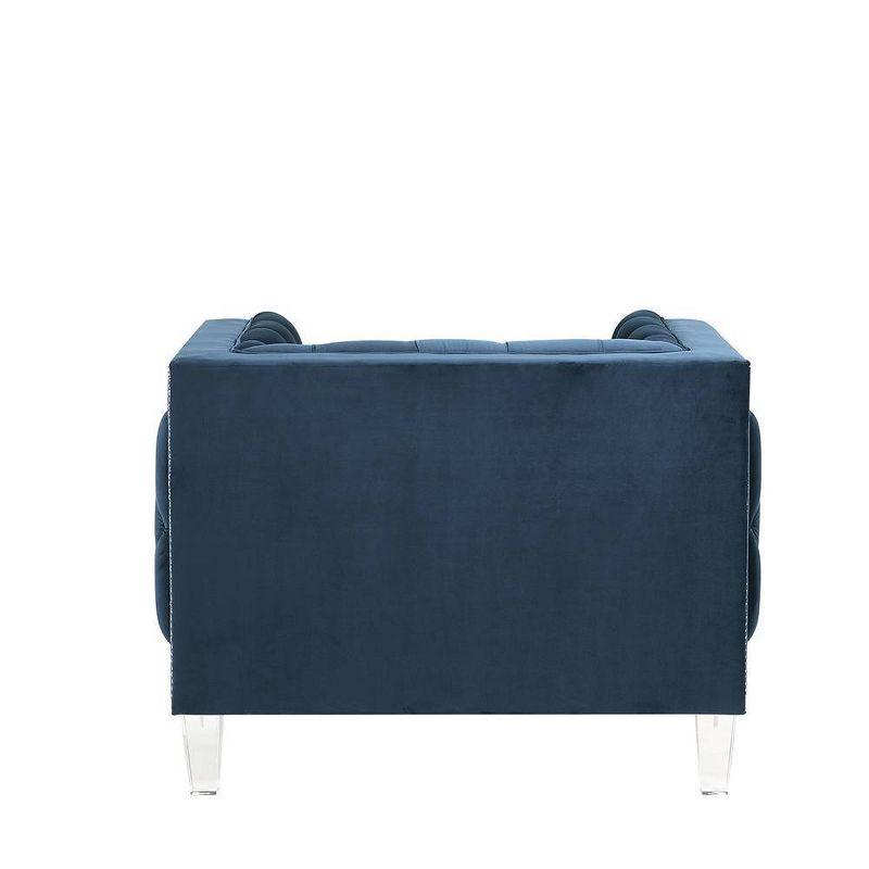 41" Ansario Chair Blue Velvet - Acme Furniture: Acrylic Legs, Nail-Head Trim, Tufted Square Back