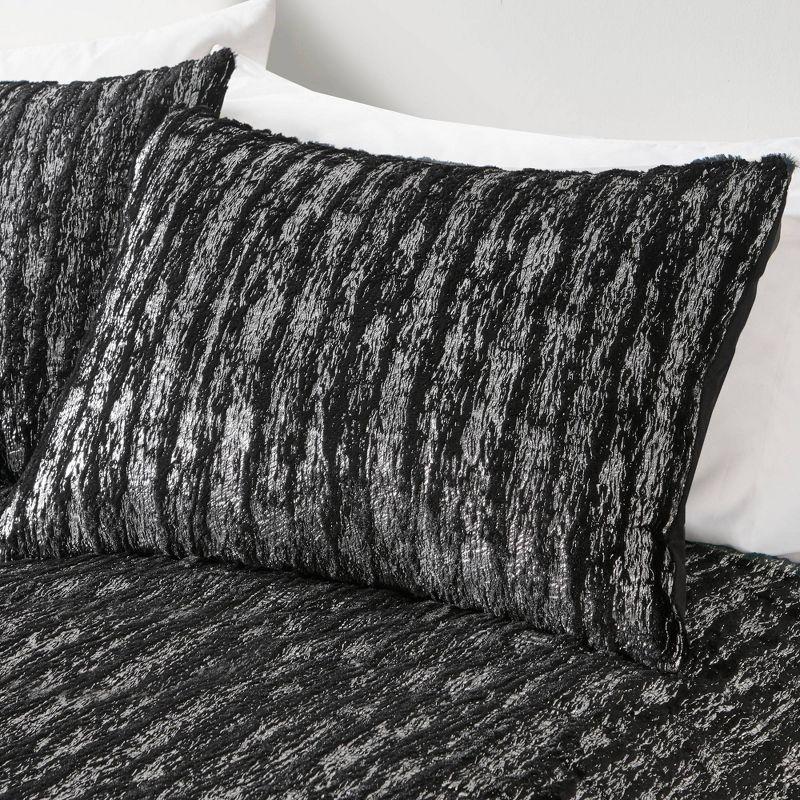 Madelyn Metallic Print Faux Fur Duvet Cover Set - Intelligent Design