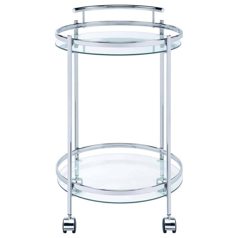 Coaster Chrissy Modern 2 Tier Round Glass Bar Cart Chrome