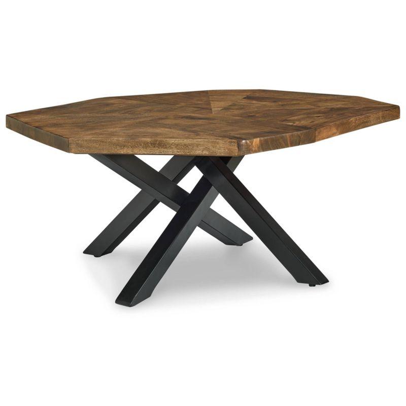 Haileeton Acacia and Black Metal Octagonal Coffee Table