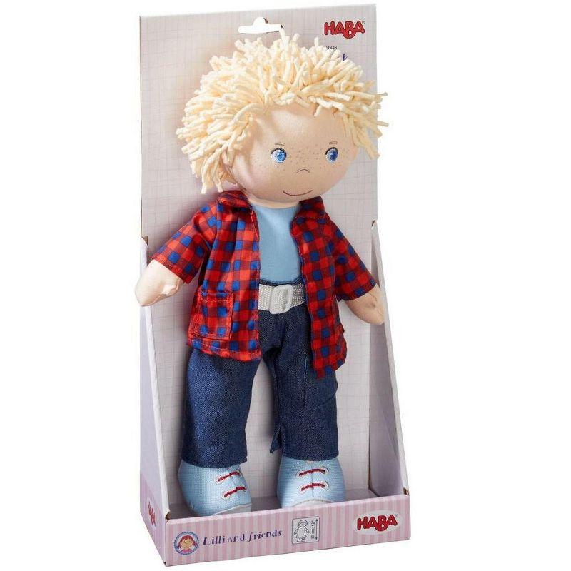 HABA Nick 12" Soft Boy Doll with Blonde Hair, Blue Eyes and Embroidered Face