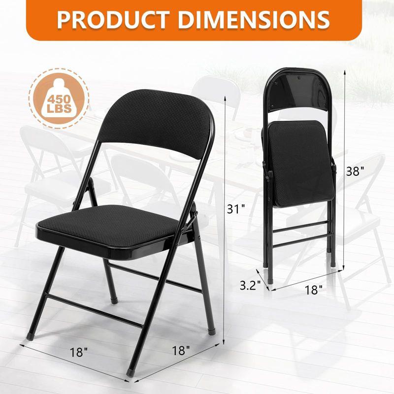 SKONYON 4 Pack Folding Chairs Fabric Cover Padded Folding Chair with Durable Steel Frame