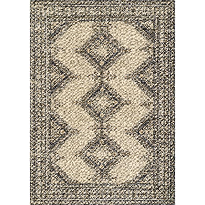 Momeni 2'x3' Anatolia Kez Medallion Machine Loomed Accent Rug Charcoal Gray: Wool & Nylon, Low Pile, Indoor Use
