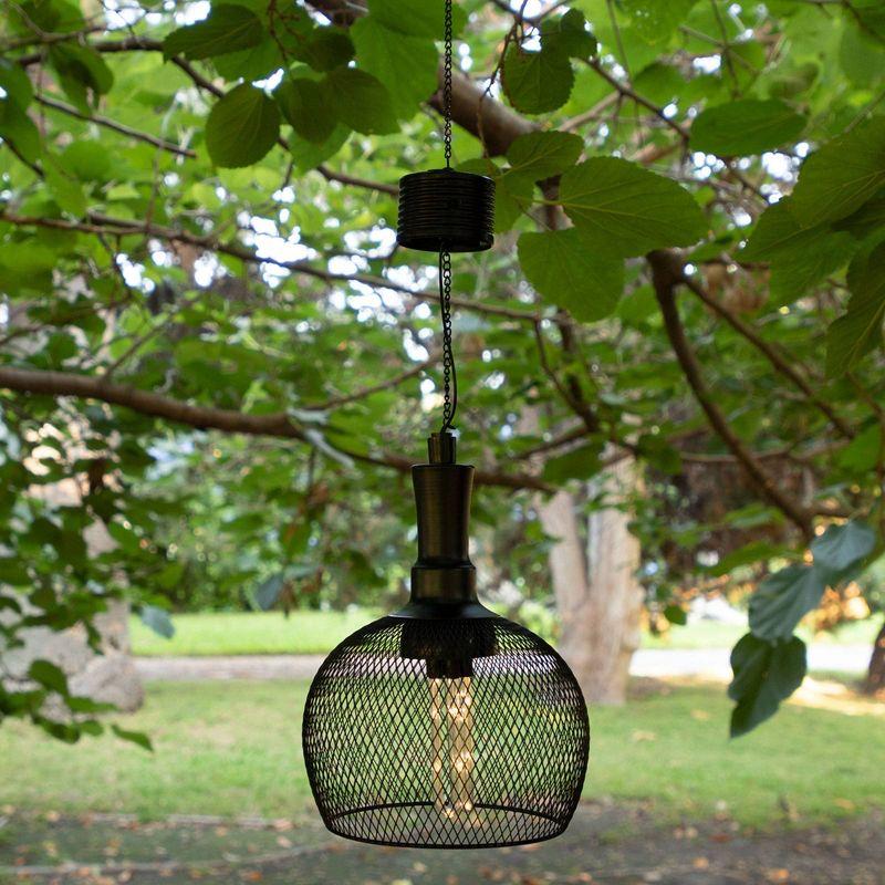 10" Black Solar Hanging Mesh Glass Lantern with LED Lights