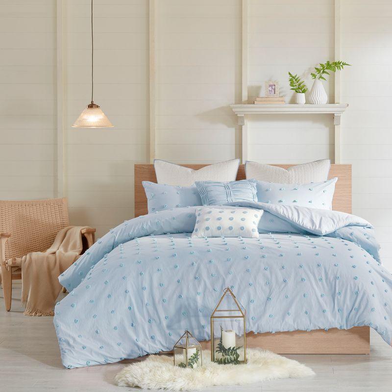 Intelligent Design Brooklyn Cotton Jacquard Duvet Cover Set with Euro Shams and Throw Pillows