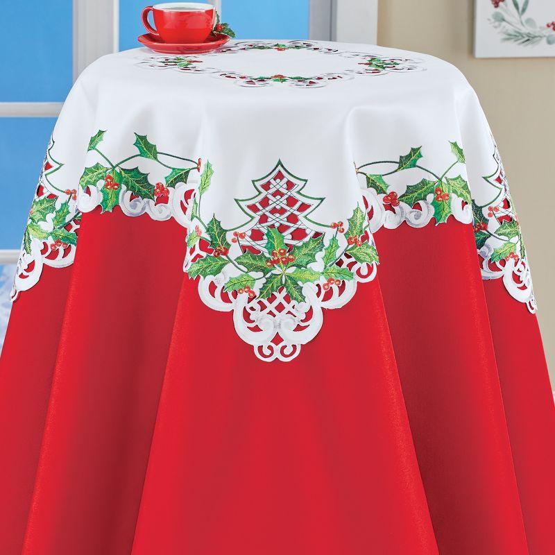 Embroidered Holly Berry Intricate Cutouts Holiday Table Linens