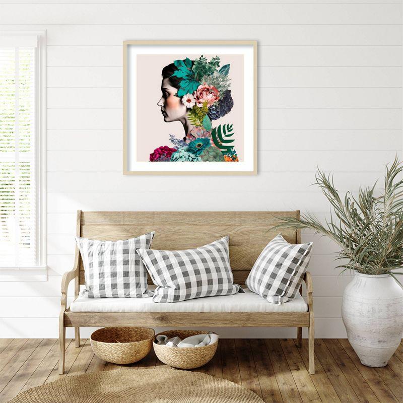 Floral Profile Abstract Expressionism Giclee Print in Natural Frame