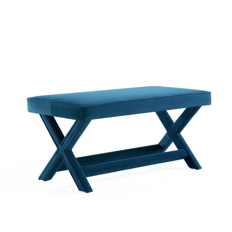 Abigail Blue Velvet Upholstered Double Ottoman with Solid Wood Frame