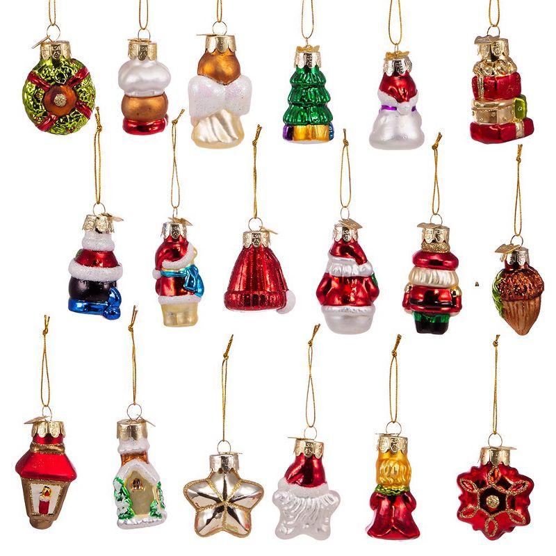 Kurt Adler 2-2.5-Inch Mini Christmas Shape Glass Ornaments, 18 Piece Set