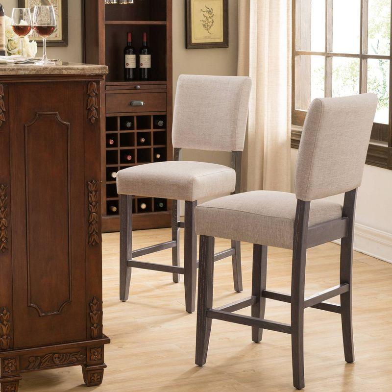 Set of 2 Counter Height Barstools Gray - Leick Home: Upholstered Linen, Padded Back, Wood Frame