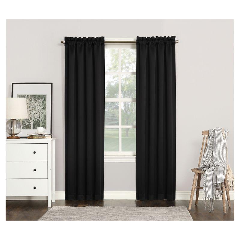 40"x63" Sun Zero Blackout Kenneth Energy Saving Rod Pocket Curtain Panel Black: Noise Reduction, Energy Efficient