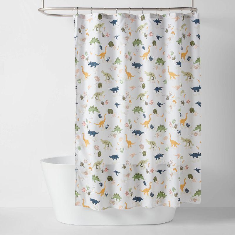 Dinosaur Kids' Shower Curtain - Pillowfort™: Multicolor, Machine Washable, Twill, Buttonhole Top, 72"x72"