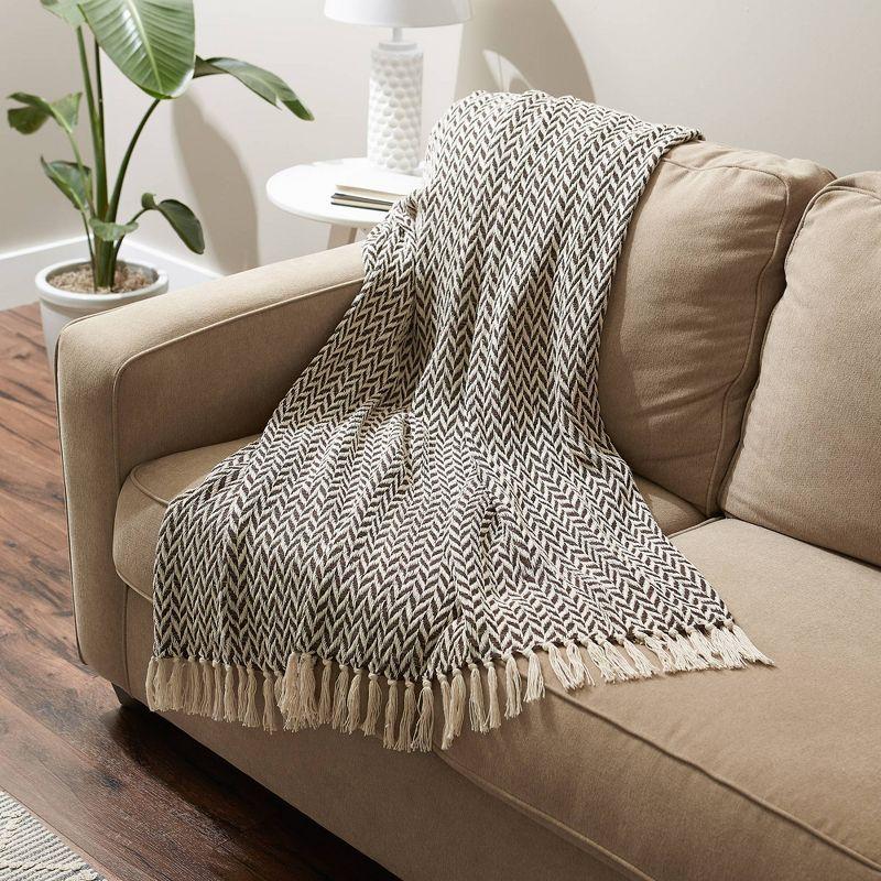 Chic Zig-Zag Dark Brown Cotton Throw Blanket 50 x 60"