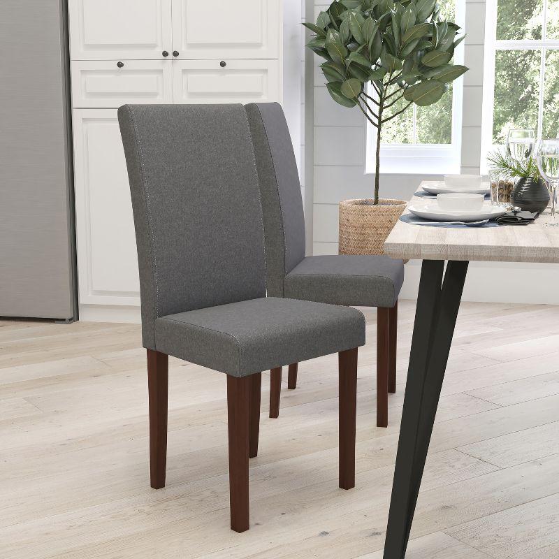 Elegant Light Gray Faux Leather Parsons Side Chair with Mahogany Legs