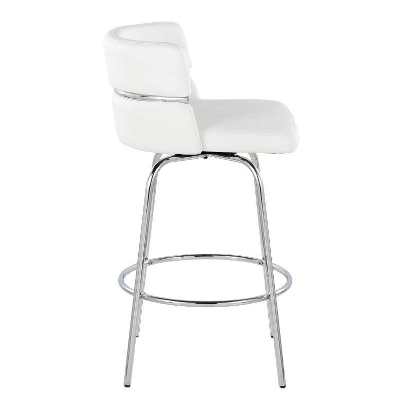 Set of 2 Cinch-Claire Counter Height Barstools Chrome/White - LumiSource: Metal Frame, Swivel Seat, Velvet Upholstery, Footrest