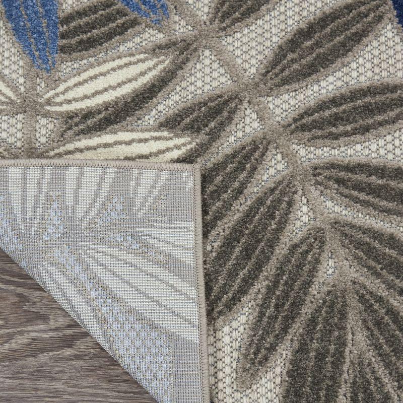 Nourison Aloha Floral Leaf Flatweave High-Low Indoor Outdoor Area Rug Grey/Blue 3'6" x 5'6"