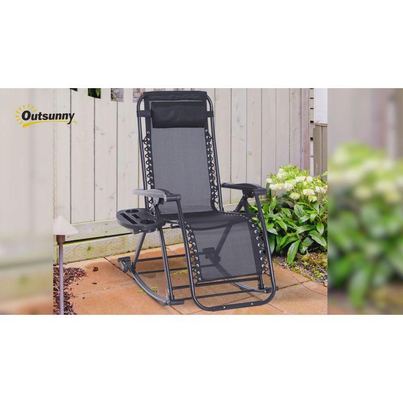 Outsunny 2 Outdoor Rocking Chairs Foldable Reclining Zero Gravity Lounge Rockers w/ Pillow Cup & Phone Holder, Combo Design w/ Folding Legs, Beige