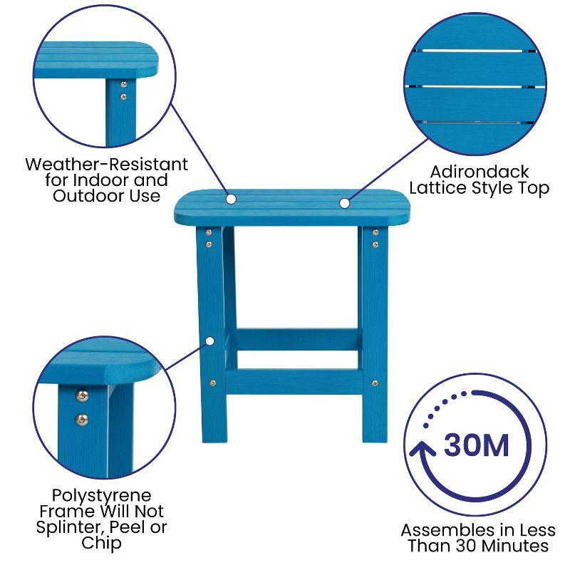 Flash Furniture Charlestown All-Weather Poly Resin Wood Adirondack Side Table in Blue