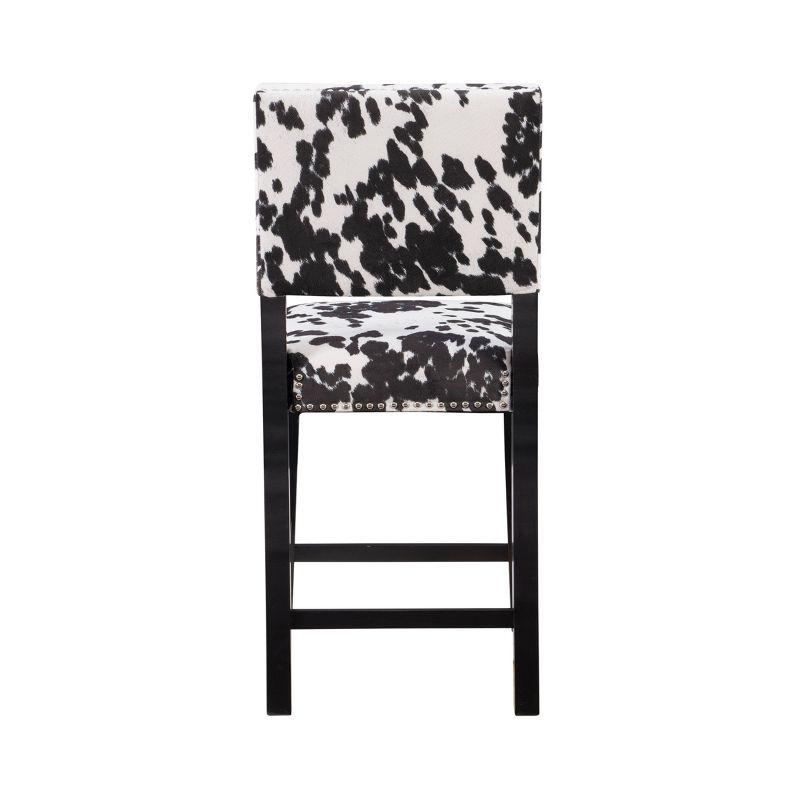Linon Corey Black Cow Print Upholstery Counter Height Barstool Black/White: Farmhouse Style, Wood Frame, Footrest