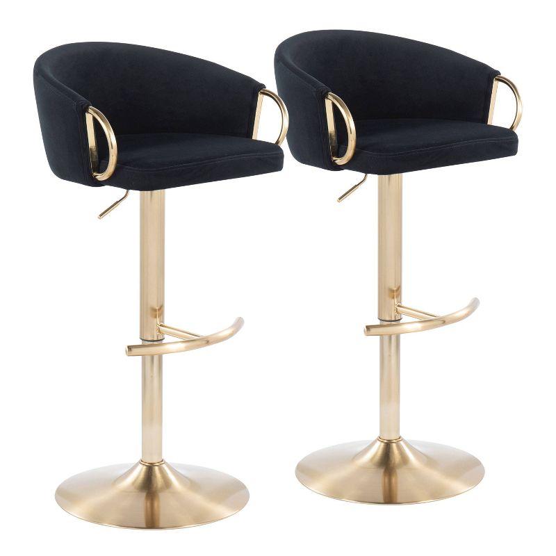 Set of 2 Claire Velvet/Steel Barstools Gold/Black - LumiSource: Swivel, Adjustable Height, Modern Design