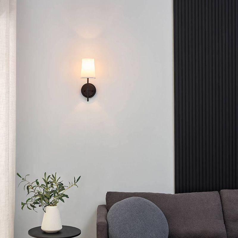 Matte Black Vintage Lantern Wall Sconce with White Fabric Shade