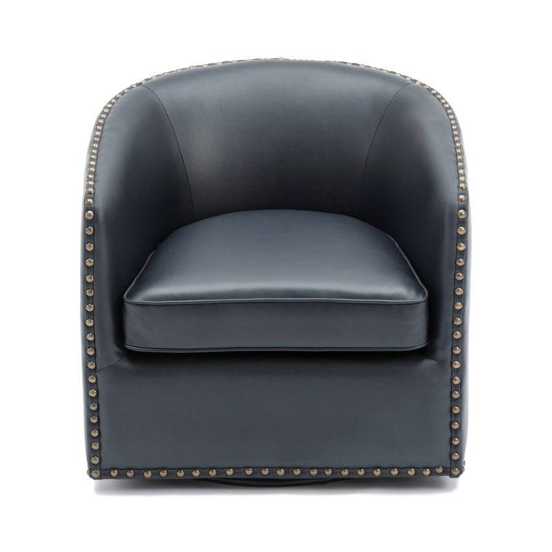 Midnight Blue Faux Leather Transitional Barrel Swivel Accent Chair