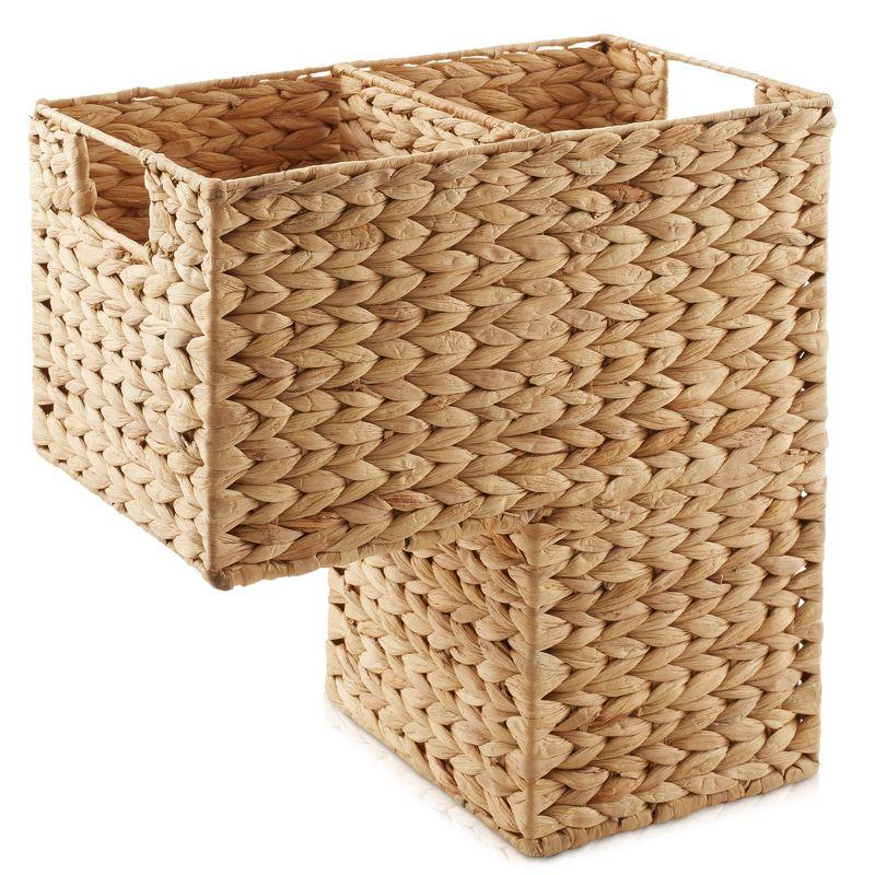 Casafield Stair Basket with Handles, Natural - Woven Water Hyacinth Staircase Step Organizer Bin