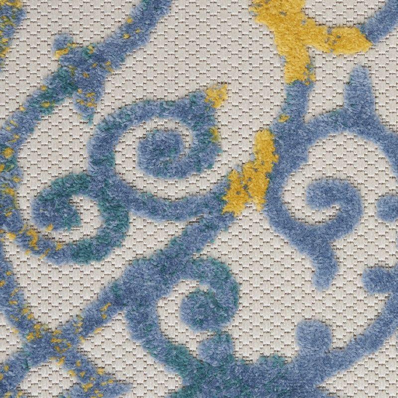 Nourison Aloha Contemporary Scroll Flatweave High-Low Indoor Outdoor Runner Rug Ivory Blue 2'3" x 10'