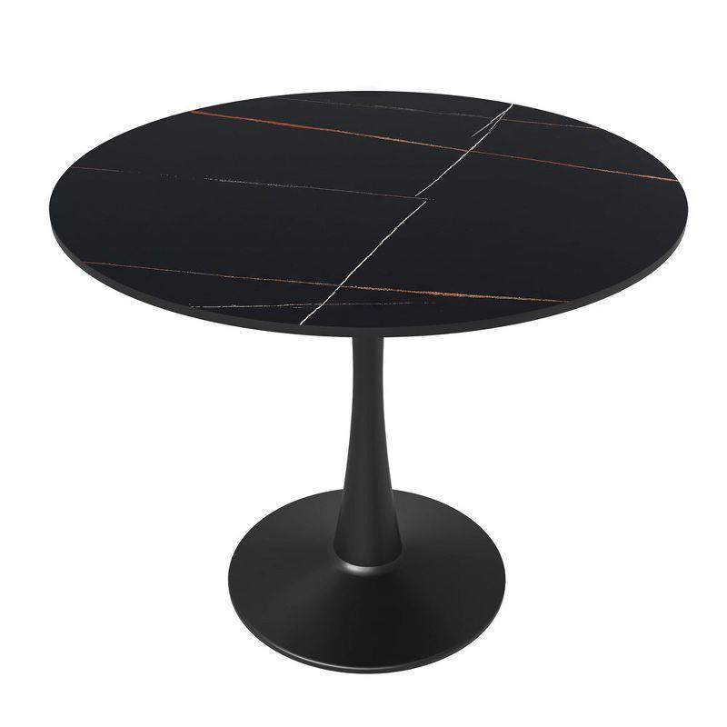 LeisureMod Bristol 31" Round Dining Table – Sintered Stone Top Accent Café Table & Sturdy Steel Black Pedestal Base for Kitchen and Small Spaces