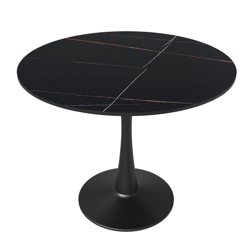 Round Black Marble Dining Table with Steel Base