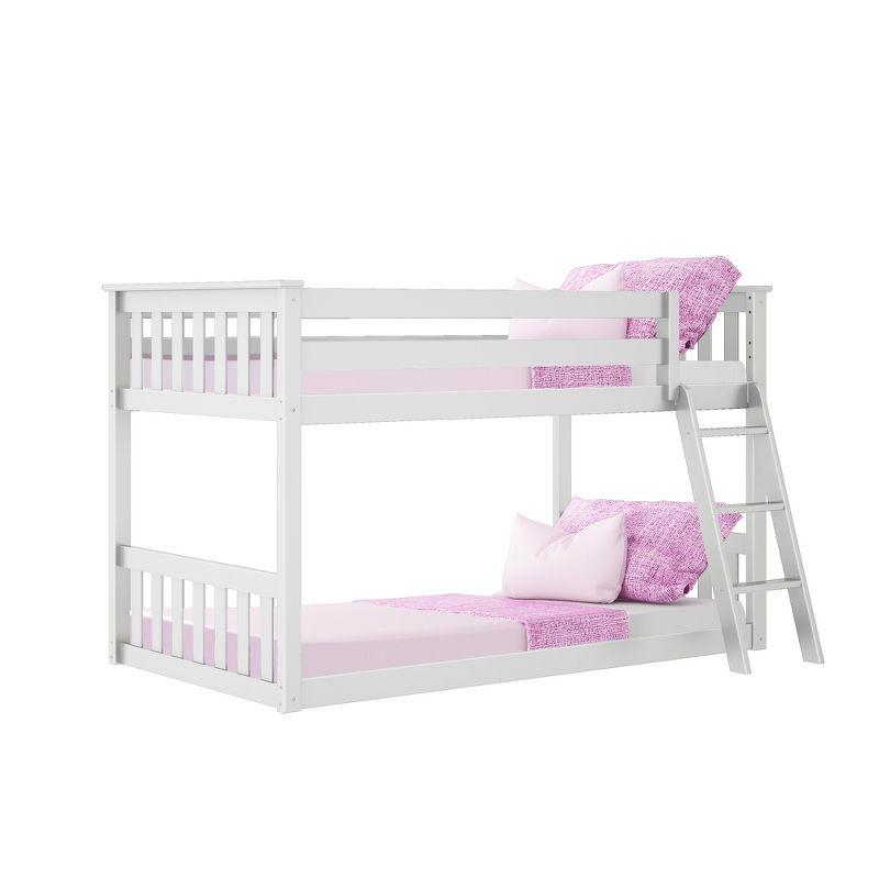 Pine Twin Over Twin Low Bunk Bed with Slatted Headboard in White