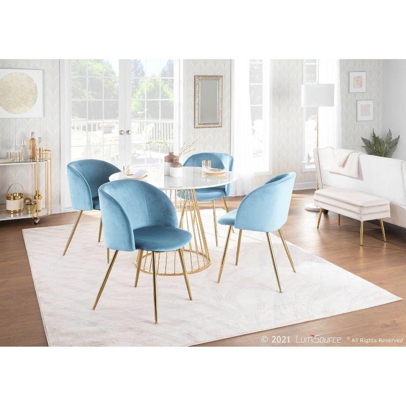 Set of 2 Fran Contemporary Dining Chairs Steel/Velvet Gold/Light Blue - LumiSource: Padded Bucket Seat, Metal Legs