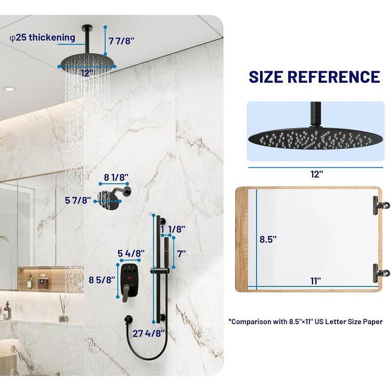 Rainfall Symphony 12inch Dual Showerhead Temperature Display Shower System with 2 in 1 Slider Bar Shower Handheld