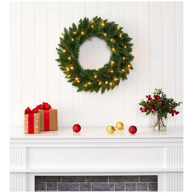 Nearly Natural 24” Green Pine Artificial Christmas Wreath with 35 Clear LED Lights