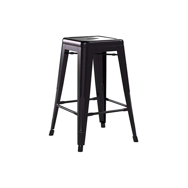 FDW Metal Bar Stools Set of 4 Counter Height Barstool Stackable Barstools 24 Inch Indoor Outdoor Patio Bar Stool Home Kitchen Dining Stool ,Black