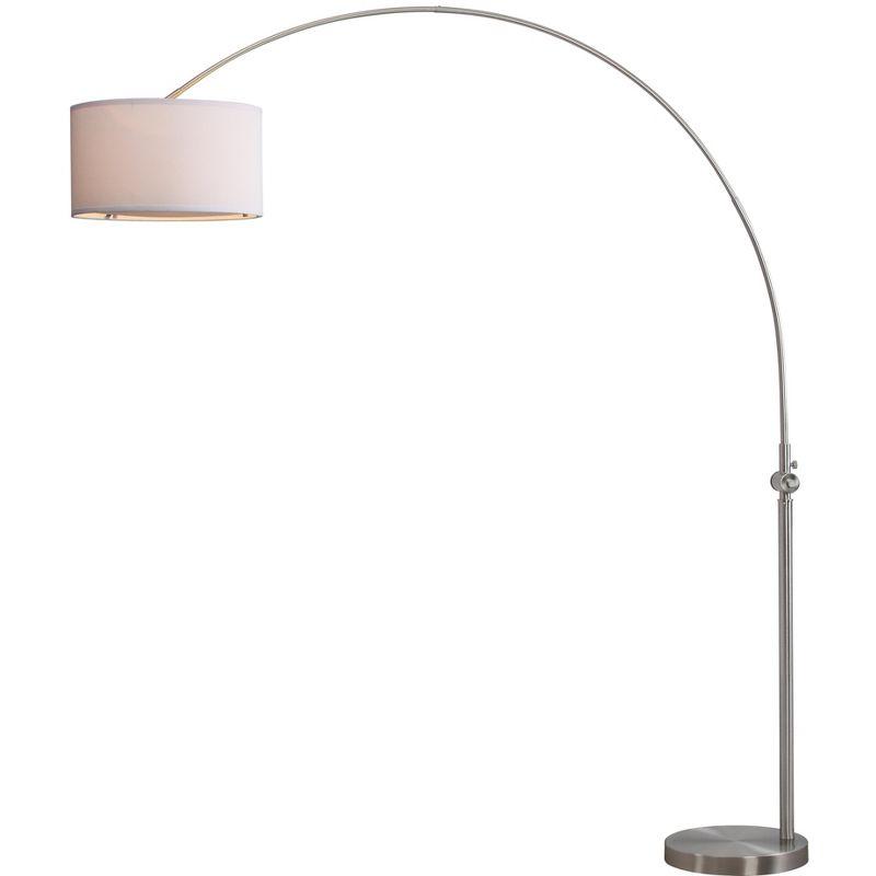 Ascella Nickel 86" Contemporary Arc Floor Lamp with White Shade